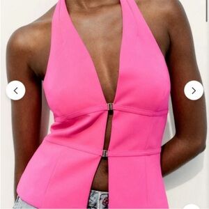 NWT Zara hot pink halter top